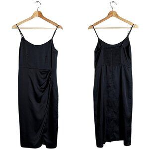 Abercrombie & Fitch Satin Side Slit Midi Dress Women's Small Black LBD Cocktail